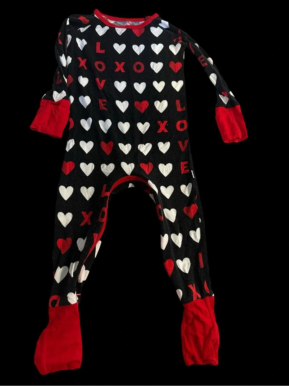 Little Sleepies Black, Red & White Heart “LOVE” Zip Footed Pajamas - 6-12 m